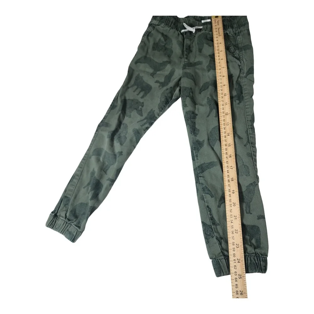 HM Kids Olive Green Woodland Bear Wolf Animal Print Cotton Joggers Size 5-6Y